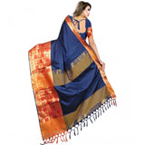 Blue jacquard woven saree with unstitched blouse, 5.5mtr length
