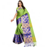 Green jacquard woven saree with unstitched blouse, 5.5mtr (detailed close-up)