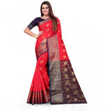 Red silk blend woven saree with unstitched blouse, elegant traditional Indian women's wear