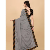 Silver chiffon self-design saree with unstitched blouse, elegant women's fashion accessory on mannequin