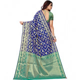 Blue jacquard woven saree with unstitched blouse, 5.5Mtr length for traditional Indian women's fashion