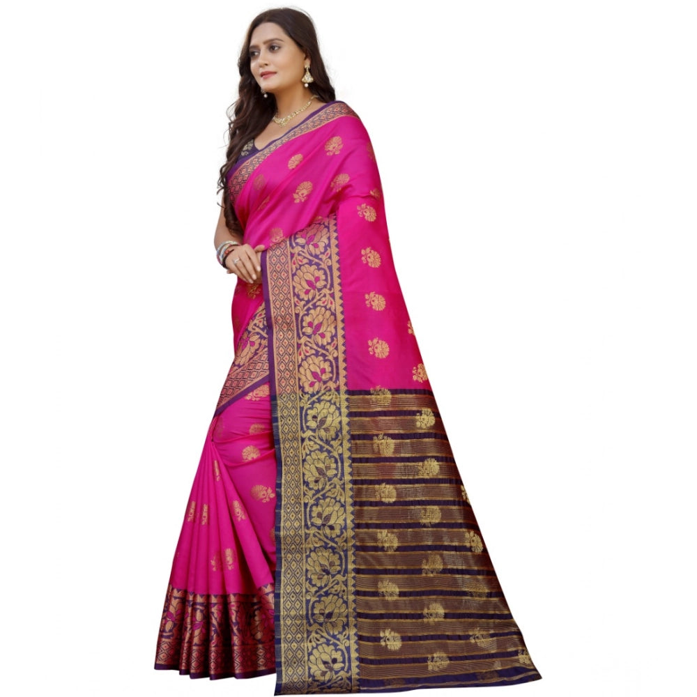 Pink-Beige silk blend woven saree with unstitched blouse, ideal for traditional Indian wear