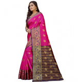 Pink-Beige silk blend woven saree with unstitched blouse, ideal for traditional Indian wear
