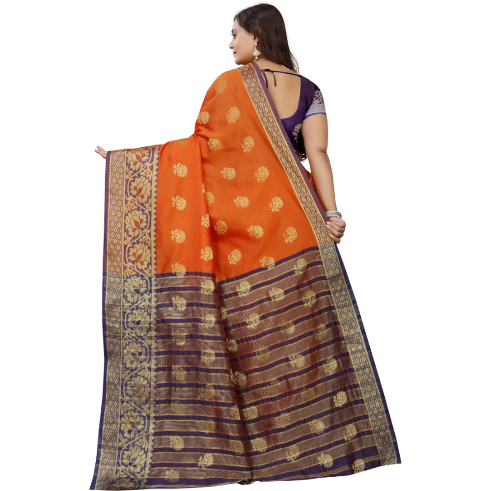 Gold-orange silk blend woven saree with unstitched blouse, vibrant Indian fashion accessory for women