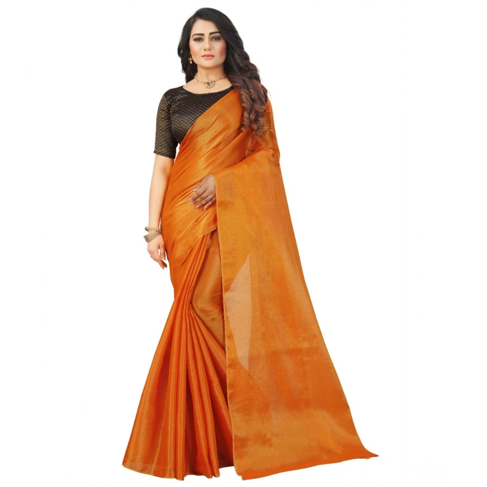 Orange cotton silk self-design saree with unstitched blouse, vibrant pattern for women's traditional wear