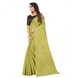 Light Green cotton silk self-design saree with unstitched blouse, vibrant Indian fashion accessory on display stand