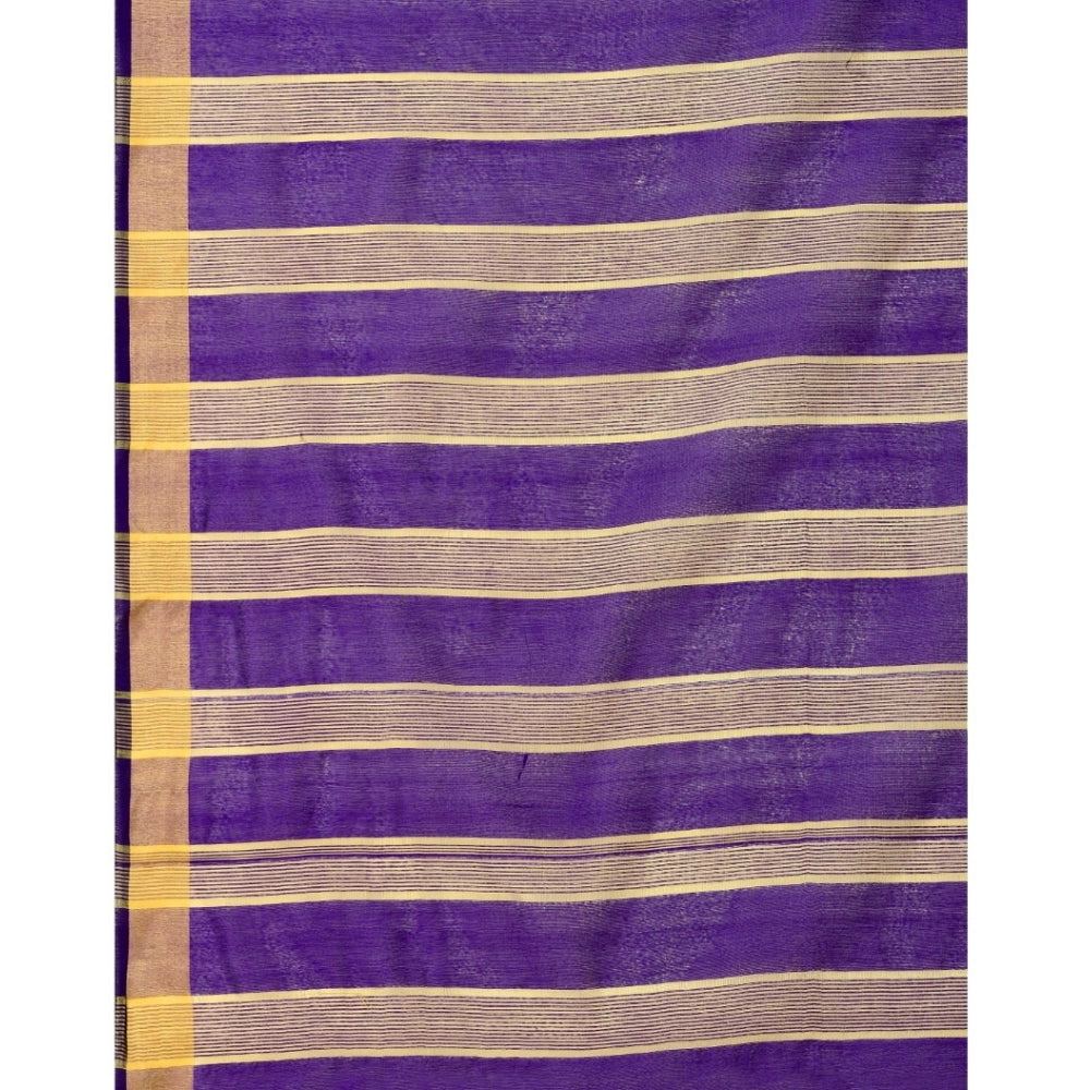 Multicolor striped cotton silk saree with unstitched blouse, 5.5mtr length on model
