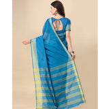 Light blue cotton silk striped saree with unstitched blouse (5.5mtr), fashionable traditional Indian wear