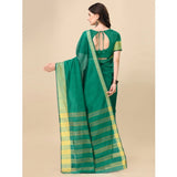 Light green cotton silk striped saree with unstitched blouse, 5.5mtr for women's ethnic wear