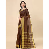 Brown cotton silk striped saree with unstitched blouse (5.5mtr)
