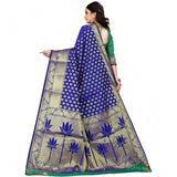 Green jacquard woven saree with unstitched blouse, intricate design for traditional Indian women's fashion
