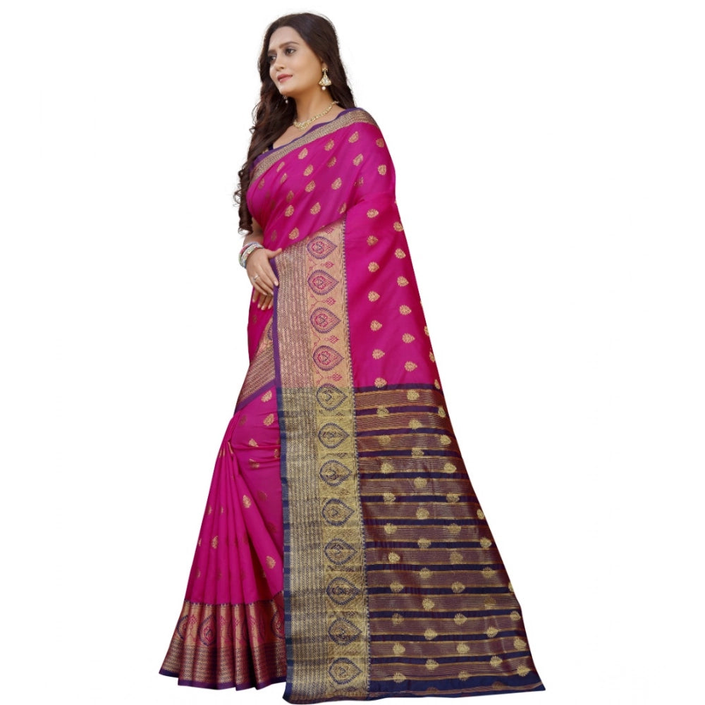 Purple-pink silk blend woven saree with unstitched blouse, luxurious Indian fashion wear