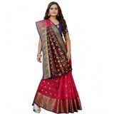 Multi-colored silk blend woven saree with unstitched blouse, vibrant Indian traditional attire for women