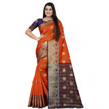 Blue-Orange silk blend woven saree with unstitched blouse, vibrant Indian fashion accessory