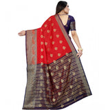 Purple-red silk blend woven saree with unstitched blouse, vibrant ethnic wear for women