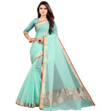 Women's Cotton Silk Checkered Saree With Unstitched Blouse 5.5Mtr (Light Blue)