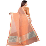Women's Cotton Silk Checkered Saree With Unstitched Blouse 5.5Mtr (Orange)