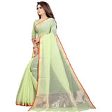 Women's Cotton Silk Checkered Saree With Unstitched Blouse 5.5Mtr (Green)