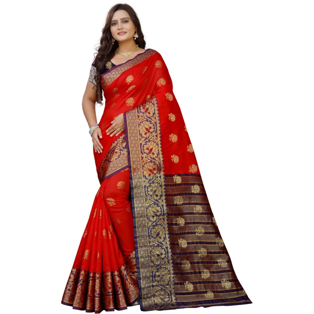 Purple-Red silk blend woven saree with unstitched blouse (5.5mtr), women's ethnic fashion accessory