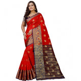 Purple-Red silk blend woven saree with unstitched blouse (5.5mtr), women's ethnic fashion accessory