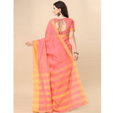 Women's Cotton Silk Striped Saree With Unstitched Blouse 5.5Mtr (Pink)
