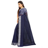 Women's Cotton Silk Self Design Saree With Unstitched Blouse 5.5Mtr (Blue)