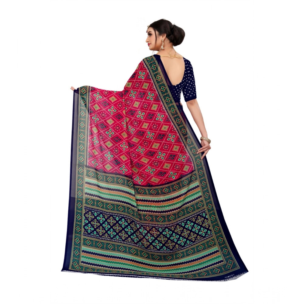 Pink Georgette floral print saree with unstitched blouse (5.5mtr), model on mannequin
