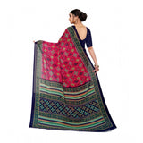 Pink Georgette floral print saree with unstitched blouse (5.5mtr), model on mannequin