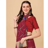 Women's Silk Blend Checkered Saree With Unstitched Blouse 5.5Mtr (Red)