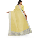 Women's Cotton Jute Self Design Saree With Unstitched Blouse 5.5Mtr (Yellow)