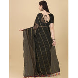 Women's Silk Blend Checkered Saree With Unstitched Blouse 5.5Mtr (Black)