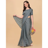 Women's Silk Blend Embellished Saree With Unstitched Blouse 5.5Mtr (Silver)