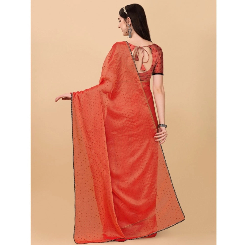 Red silk blend embellished saree with unstitched blouse (5.5mtr) - vibrant, intricate silk saree for traditional Indian wear