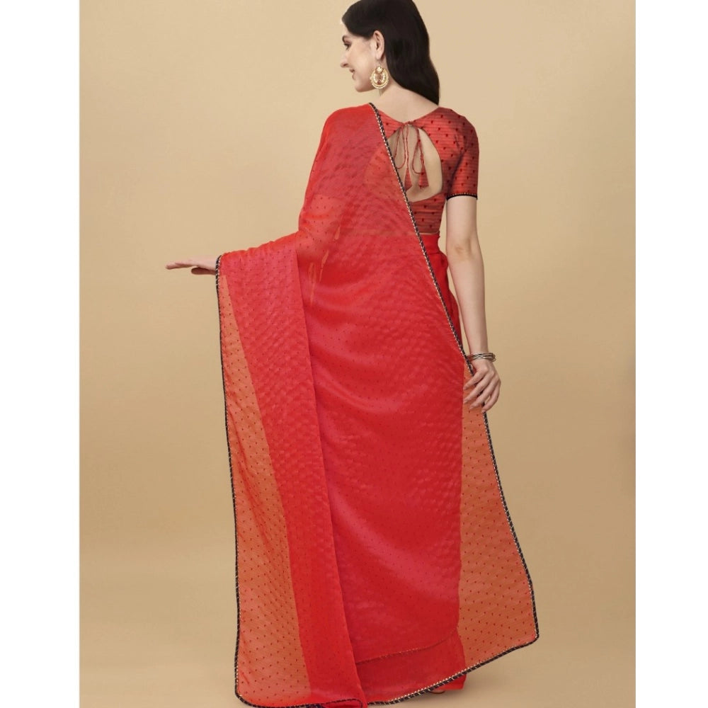 Red silk blend embellished saree with unstitched blouse (5.5mtr), traditional Indian fashion accessory