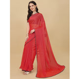Red silk blend embellished saree with unstitched blouse (5.5mtr) - traditional Indian wear on mannequin