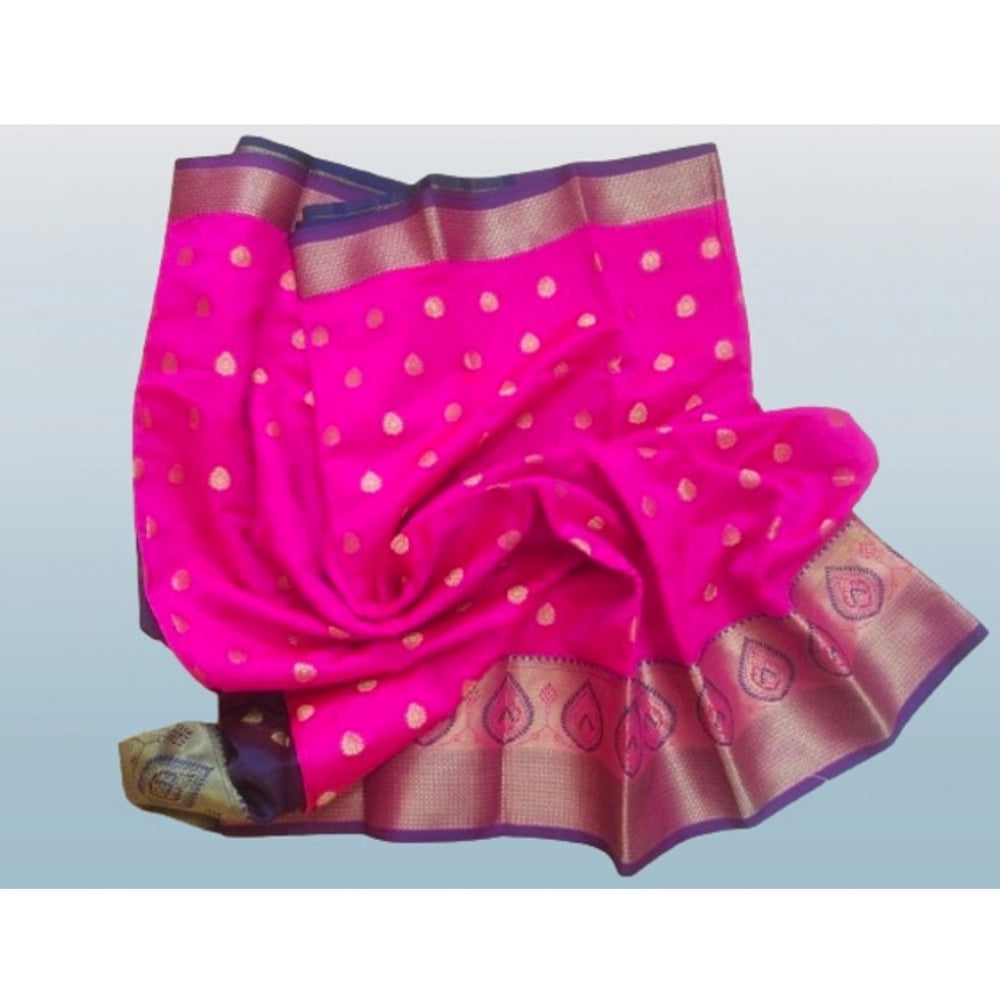 Pink silk blend woven saree with unstitched blouse (5.5mtr) - luxurious traditional Indian wear for women