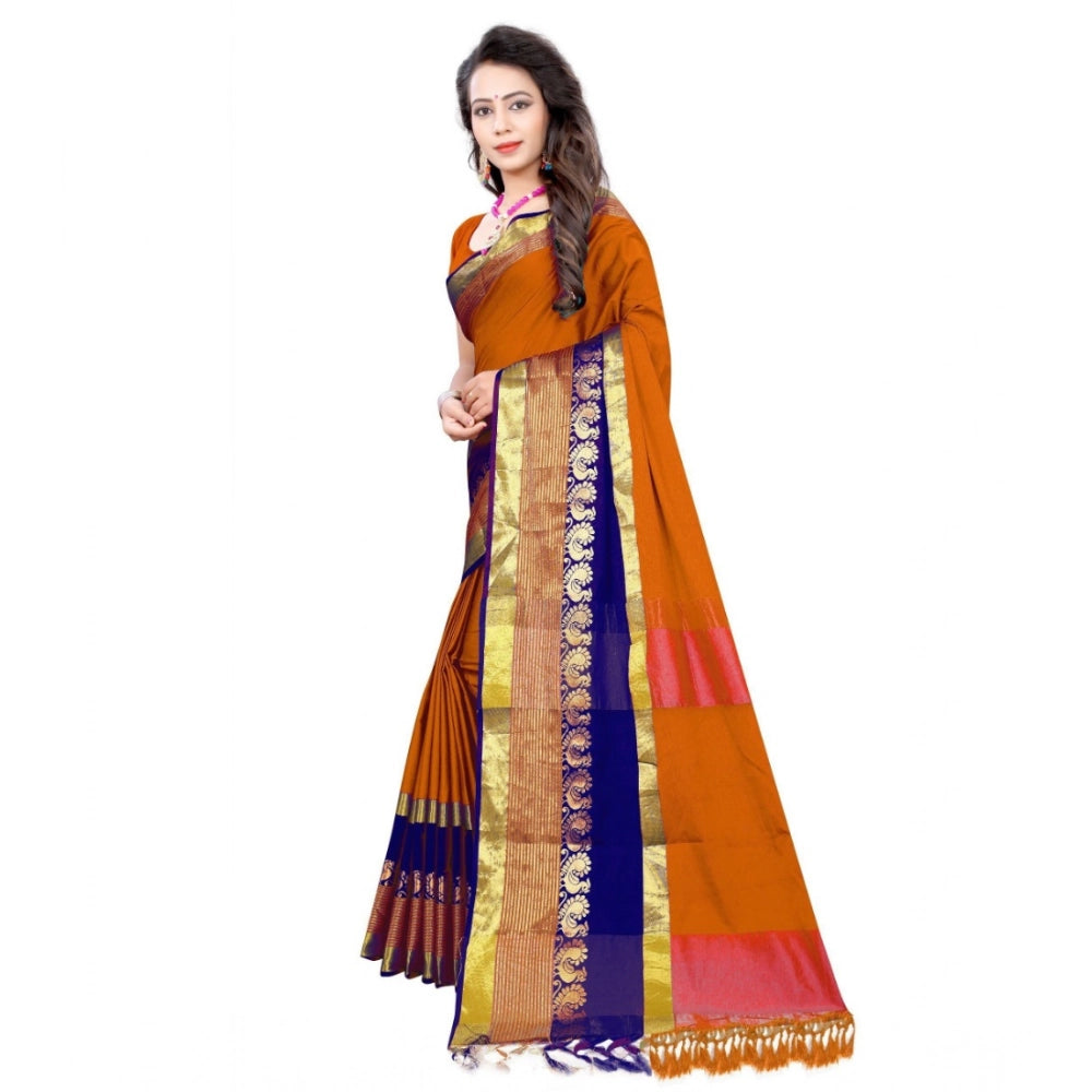 Multi-colored jacquard woven saree with unstitched blouse, vibrant ethnic wear for women