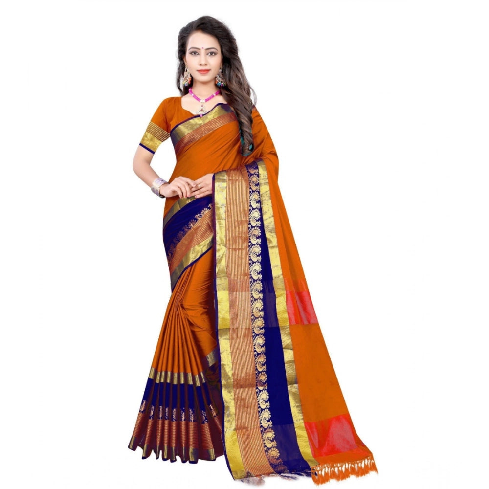 Multicolor Jacquard woven saree with unstitched blouse, intricate patterns on vibrant fabric