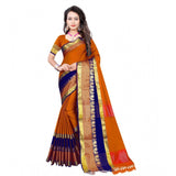 Multicolor Jacquard woven saree with unstitched blouse, intricate patterns on vibrant fabric