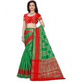 Green jacquard woven saree with unstitched blouse, 5.5mtr (traditional Indian women's clothing on display)