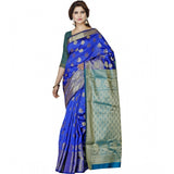 Blue jacquard woven saree with unstitched blouse, 5.5mtr length for Indian women's fashion