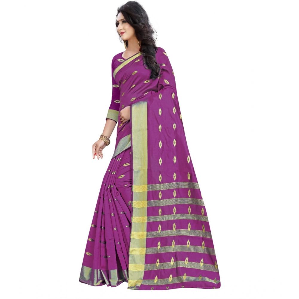 Pink silk blend woven saree with unstitched blouse, 5.5mtr length for traditional Indian wear