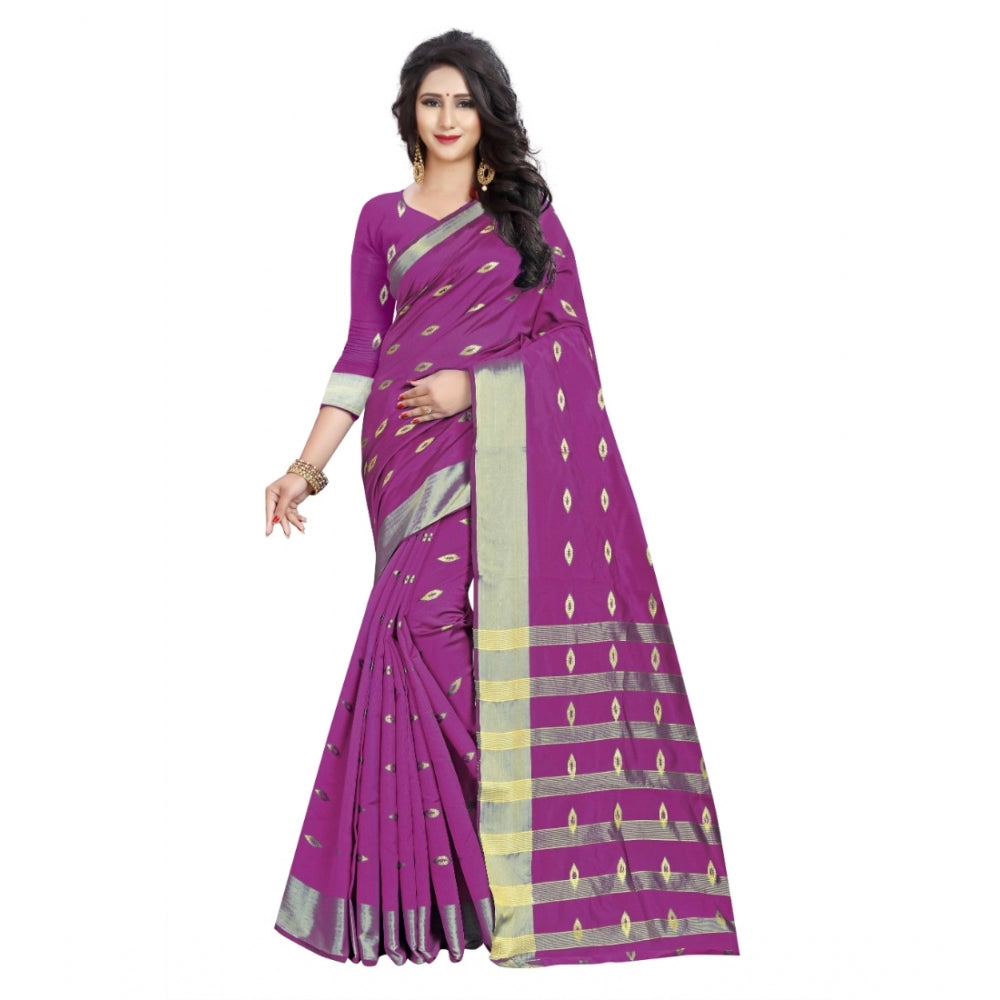 Pink silk blend woven saree with unstitched blouse, vibrant pink fabric for traditional Indian wear