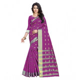 Pink silk blend woven saree with unstitched blouse, vibrant pink fabric for traditional Indian wear