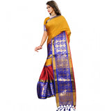 Mustard jacquard woven saree with unstitched blouse, vibrant Indian women's fashion accessory