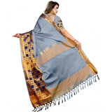 Light blue jacquard woven saree with unstitched blouse, ideal for traditional Indian wear