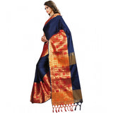 Blue jacquard woven saree with unstitched blouse, 5.5mtr length