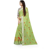 Women's Cotton Silk Embroidered Saree With Unstitched Blouse 5.5Mtr (Light Green)