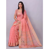 Women's Silk Blend Woven Saree With Unstitched Blouse 5.5Mtr (Pink)