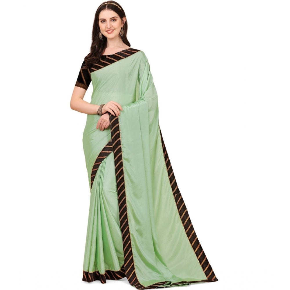 Light green chiffon saree with unstitched blouse, self-designed Indian women's fashion